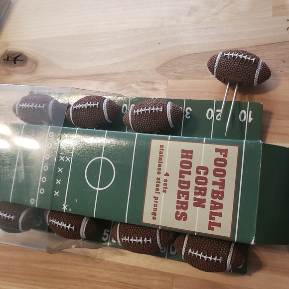 FOOTBALL CORN HOLDERS STAINLESS STEEL PRONGS (2 BOXES SET OF 8) 2014 COMPANION - Picture 1 of 10